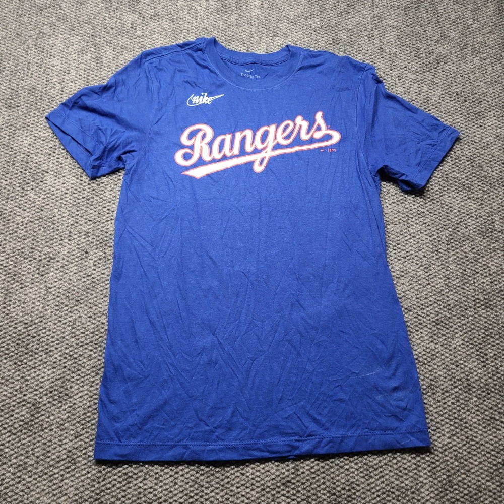 Nike MLB Texas Rangers T-Shirt Mens Small Blue Short Sleeve Graphic Tee
